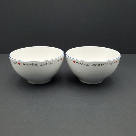 Retroneu Land That I Love Soup Cereal Bowls Patriotic Teddy Bear Pedestal Bowls - Picture 2 of 8